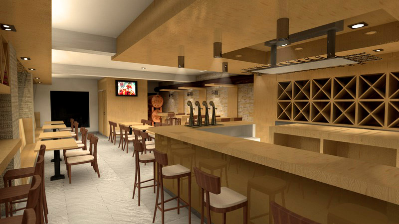 Interiorismo 3D - Hostelería - Barra de cervecería restaurante A Coruña