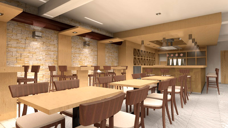 Interiorismo 3D - Hostelería - Mesas altas de cervecería restaurante A Coruña