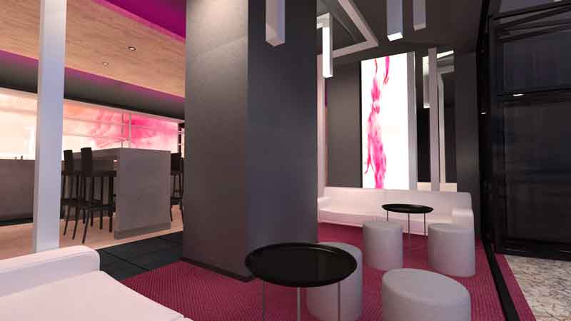 Interiorismo 3D - Hostelería - Zona de copas en cervecería restaurante A Coruña