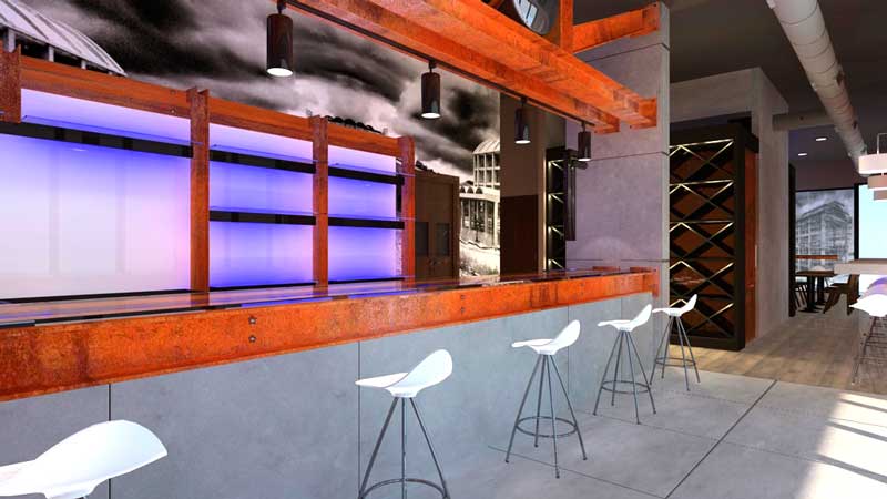 Interiorismo 3D - Hosteleria - Barra cervecería estilo industrial Culleredo - A Coruña