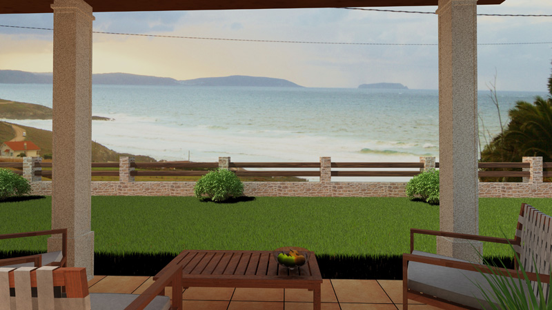 Arquitectura 3D - Unifamiliar - Vista de playa desde vivienda unifamiliar Laracha - A Coruña