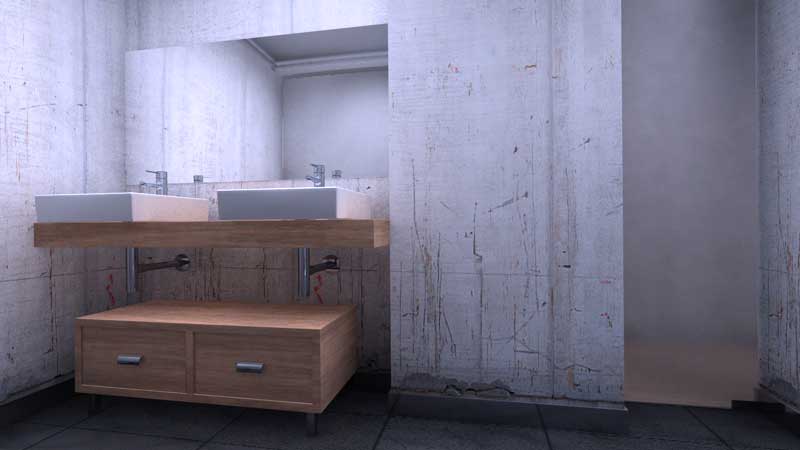 Interiorismo 3D - Baño - Mueble blanco en baño de hormigón A Coruña