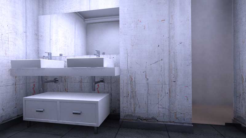 Interiorismo 3D - Baño - Mueble madera en baño de hormigón A Coruña
